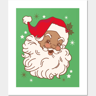 Retro Black Santa Claus Mid Century Modern Posters and Art